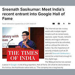 Times of India article about Sreenath Sasikumar